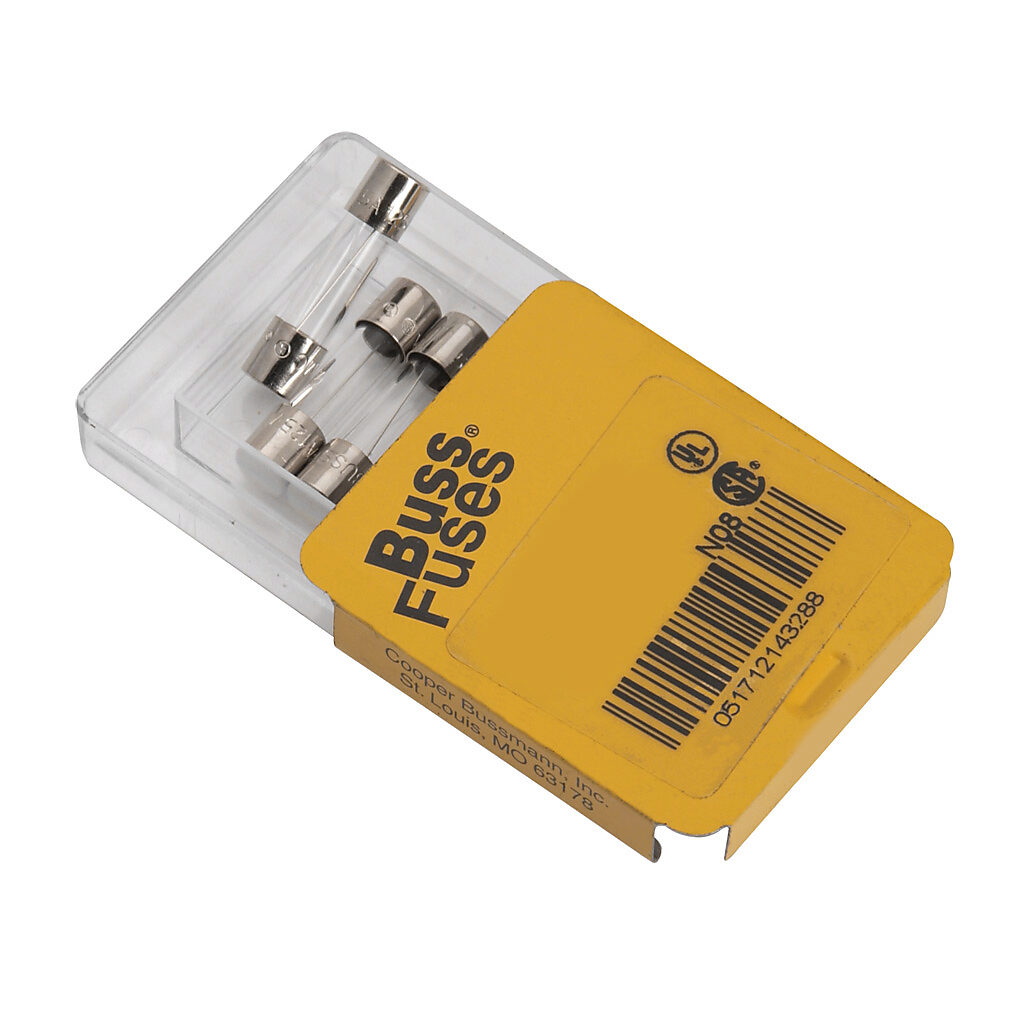 GMC3 - Bussmann fuse, GMC series, small dimension, medium time-delay, 3A, 250 VAC, glass tube. Package of 5. Supplemental, electronic protection applications. Manufacturer part number: GMC-3A-R.