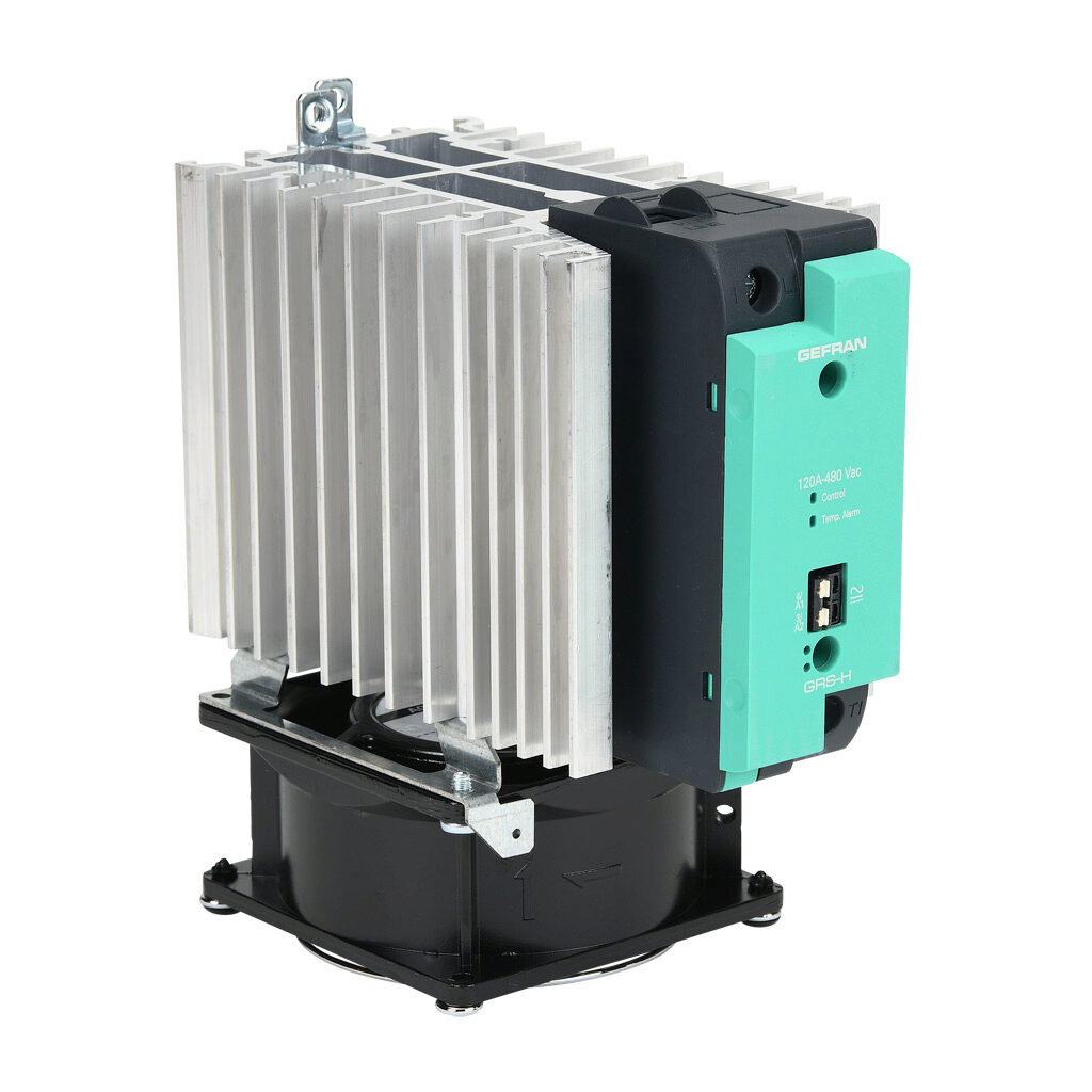 GRSH-120-48-A-0-61 - Gefran solid state relay with fan, 35mm DIN rail mount, 20-260 VAC input voltage, SPST, (1) N.O. SCR, 120A contact rating, 24-480 VAC load voltage, push-in spring, overvoltage and thermal protection, external 115 VAC required.