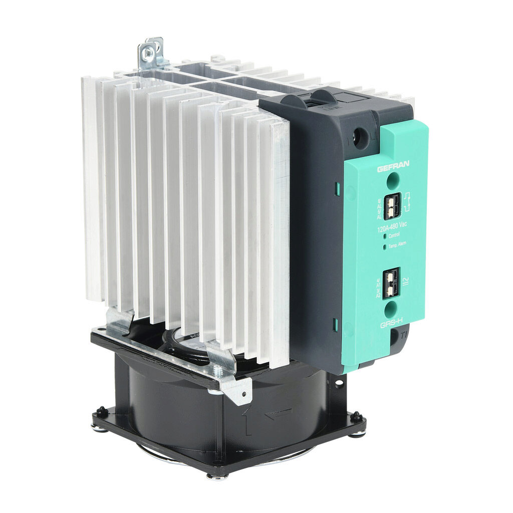 GRSH-120-48-A-5-61 - Gefran solid state relay with fan, 35mm DIN rail mount, 20-260 VAC input voltage, SPST, (1) N.O. SCR, 120A contact rating, 24-480 VAC load voltage, push-in spring, overvoltage and thermal protection, external 115 VAC required....