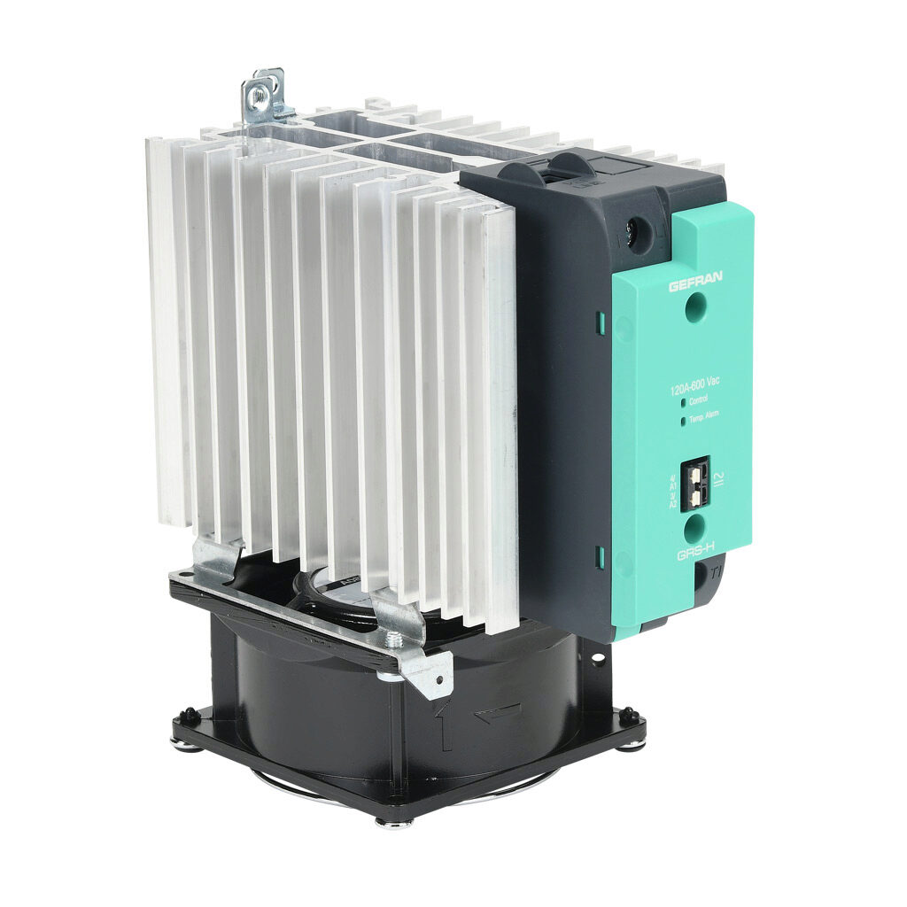 GRSH-120-60-A-0-61 - Gefran solid state relay with fan, 35mm DIN rail mount, 20-260 VAC input voltage, SPST, (1) N.O. SCR, 120A contact rating, 24-600 VAC load voltage, push-in spring, overvoltage and thermal protection, external 115 VAC required.