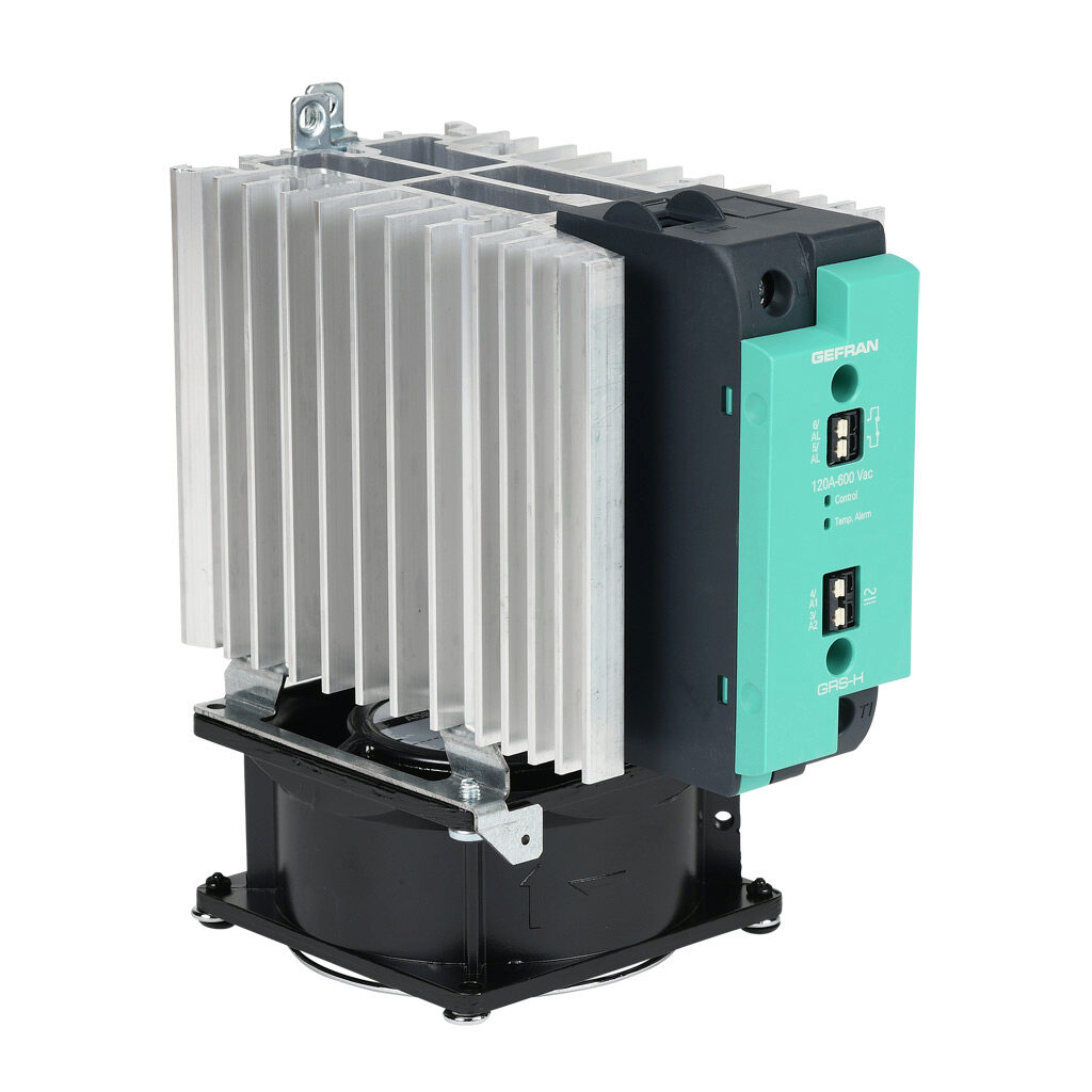 GRSH-120-60-A-5-60 - Gefran solid state relay with fan, 35mm DIN rail mount, 20-260 VAC input voltage, SPST, (1) N.O. SCR, 120A contact rating, 24-600 VAC load voltage, push-in spring, overvoltage and thermal protection, external 230 VAC required....