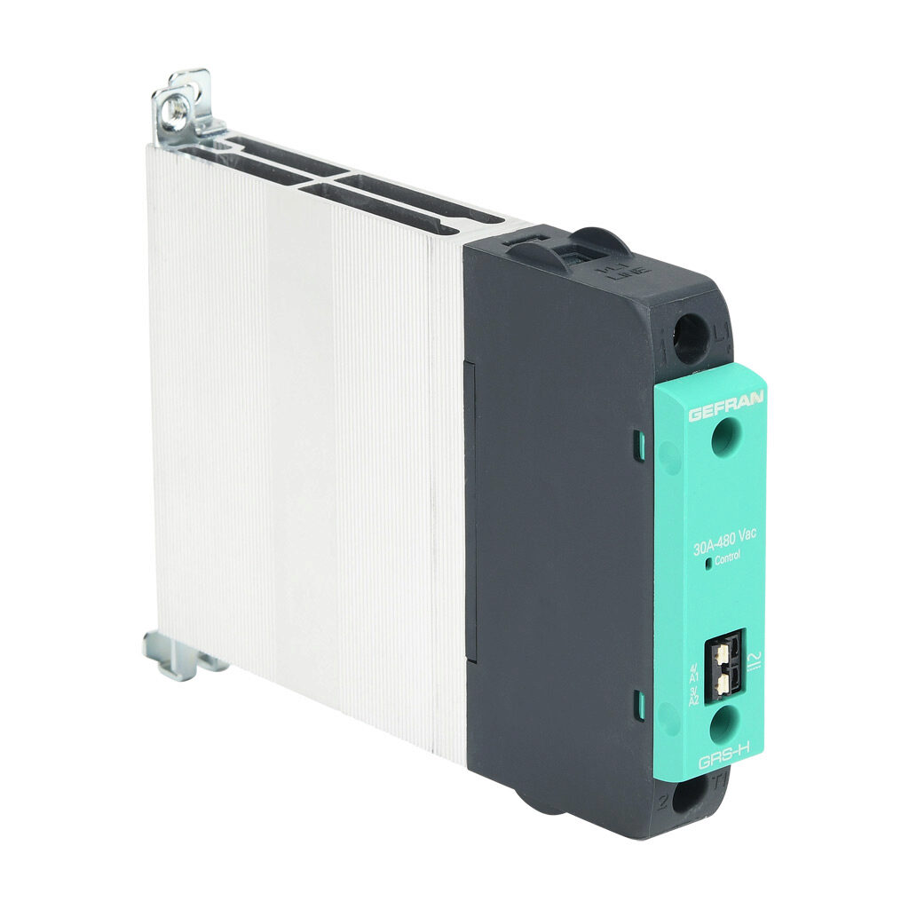 GRSH-30-48-A-0-0 - Gefran solid state relay, 35mm DIN rail mount, 20-260 VAC input voltage, SPST, (1) N.O. SCR, 30A contact rating, 24-480 VAC load voltage, push-in spring, overvoltage protection.
