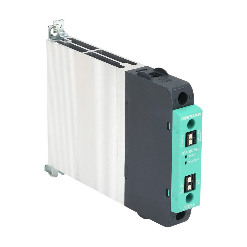 GRSH-30-48-A-5-0 - Gefran solid state relay, 35mm DIN rail mount, 20-260 VAC input voltage, SPST, (1) N.O. SCR, 30A contact rating, 24-480 VAC load voltage, push-in spring, overvoltage and thermal protection. Thermal alarm.