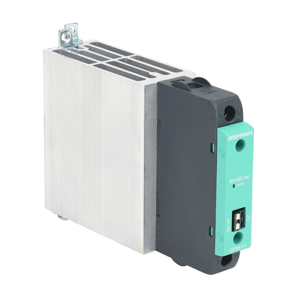 GRSH-40-60-A-0-0 - Gefran solid state relay, 35mm DIN rail mount, 20-260 VAC input voltage, SPST, (1) N.O. SCR, 40A contact rating, 24-600 VAC load voltage, push-in spring, overvoltage protection.