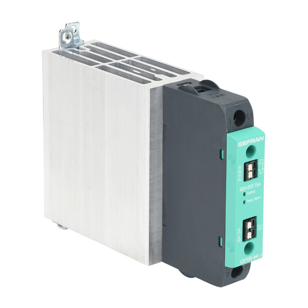 GRSH-40-60-A-5-0 - Gefran solid state relay, 35mm DIN rail mount, 20-260 VAC input voltage, SPST, (1) N.O. SCR, 40A contact rating, 24-600 VAC load voltage, push-in spring, overvoltage and thermal protection. Thermal alarm.