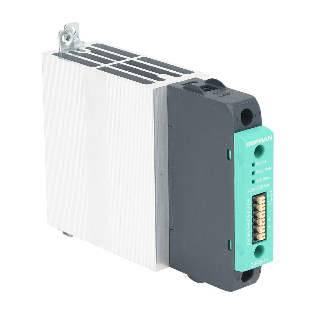 GRSH-40-60-D-2-0 - Gefran solid state relay, 35mm DIN rail mount, 6-32 VDC input voltage, SPST, (1) N.O. SCR, 40A contact rating, 24-600 VAC load voltage, push-in spring, overvoltage and thermal protection. Thermal/load interruption alarm.