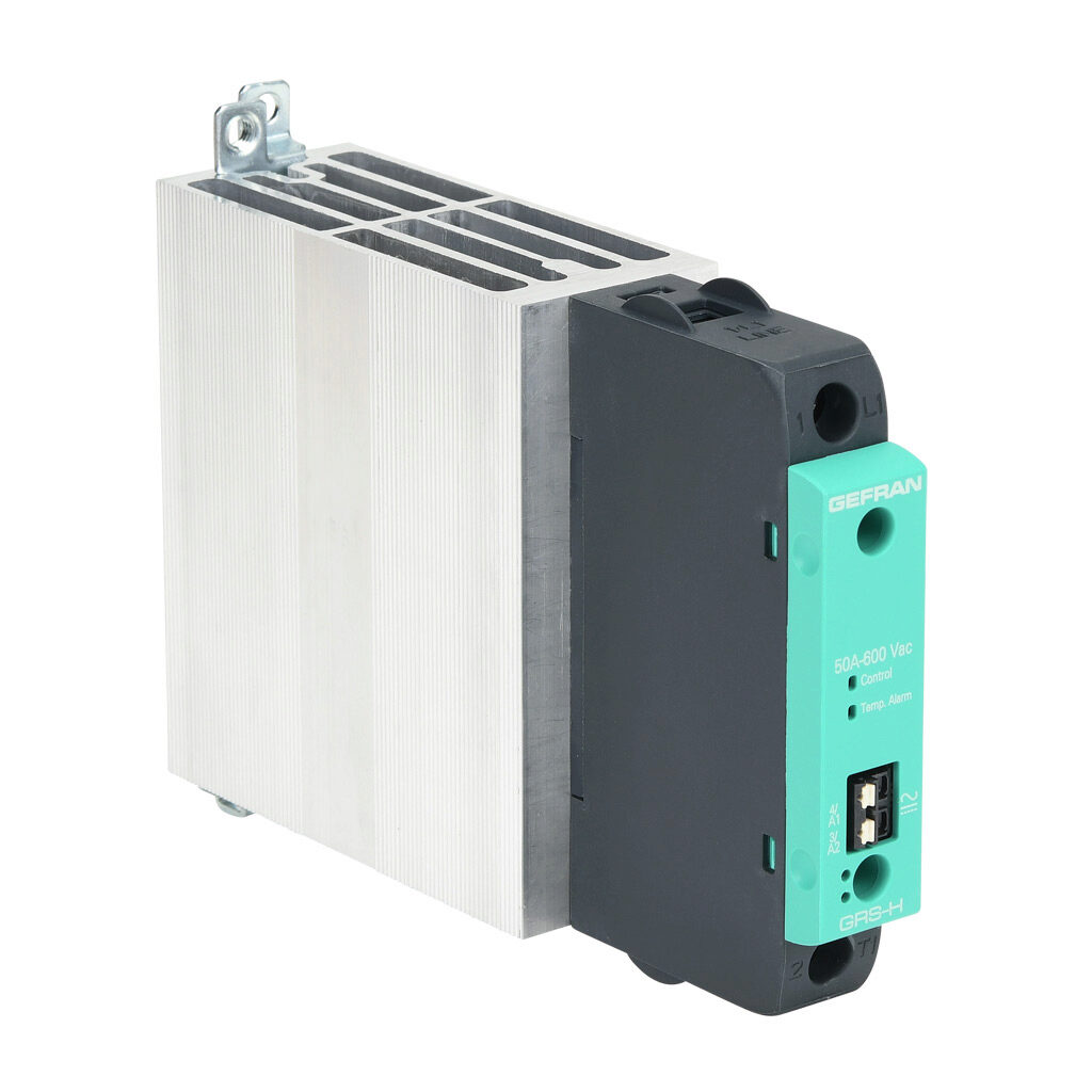 GRSH-50-60-A-0-0 - Gefran solid state relay, 35mm DIN rail mount, 20-260 VAC input voltage, SPST, (1) N.O. SCR, 50A contact rating, 24-600 VAC load voltage, push-in spring, overvoltage and thermal protection.