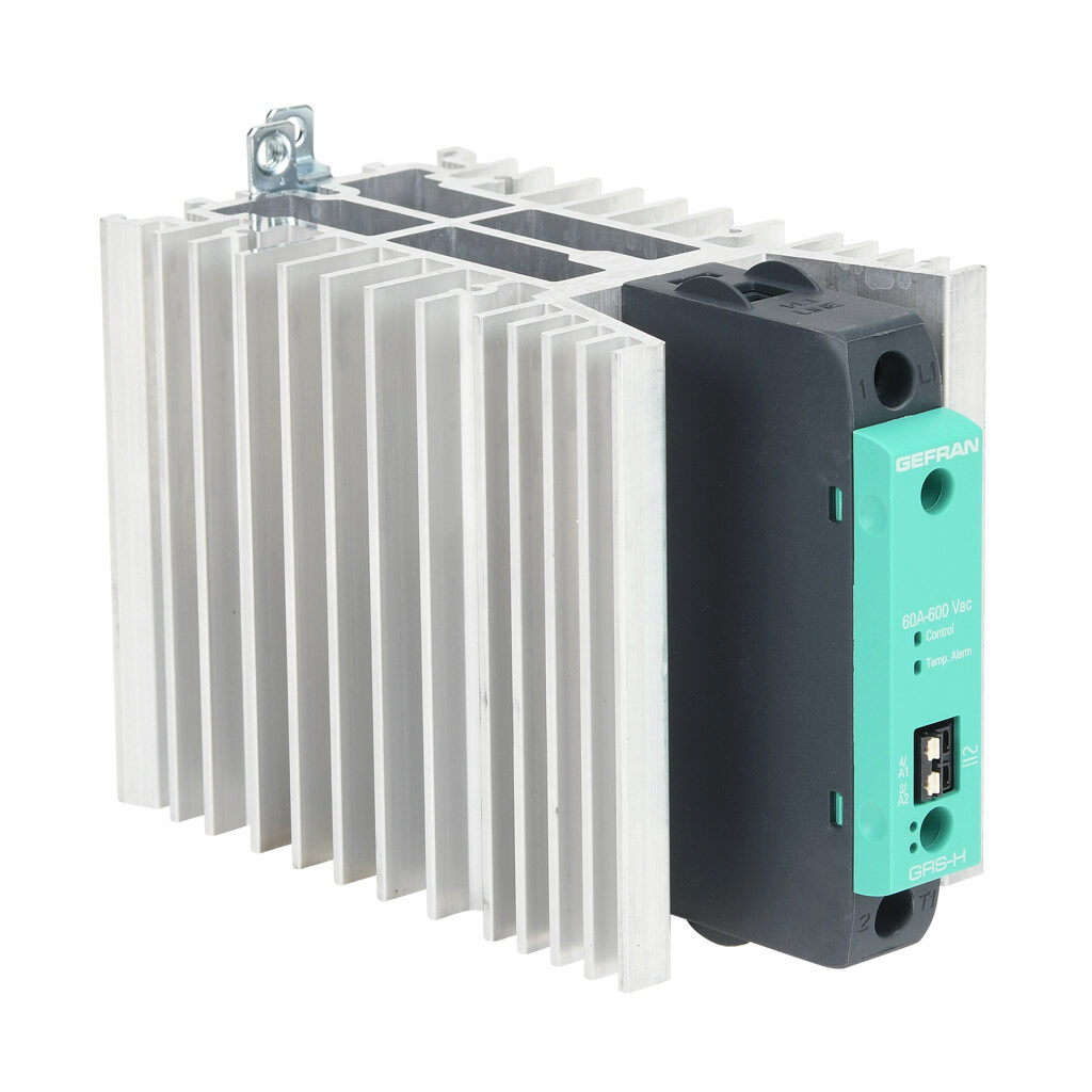 GRSH-60-60-A-0-0 - Gefran solid state relay, 35mm DIN rail mount, 20-260 VAC input voltage, SPST, (1) N.O. SCR, 60A contact rating, 24-600 VAC load voltage, push-in spring, overvoltage and thermal protection.