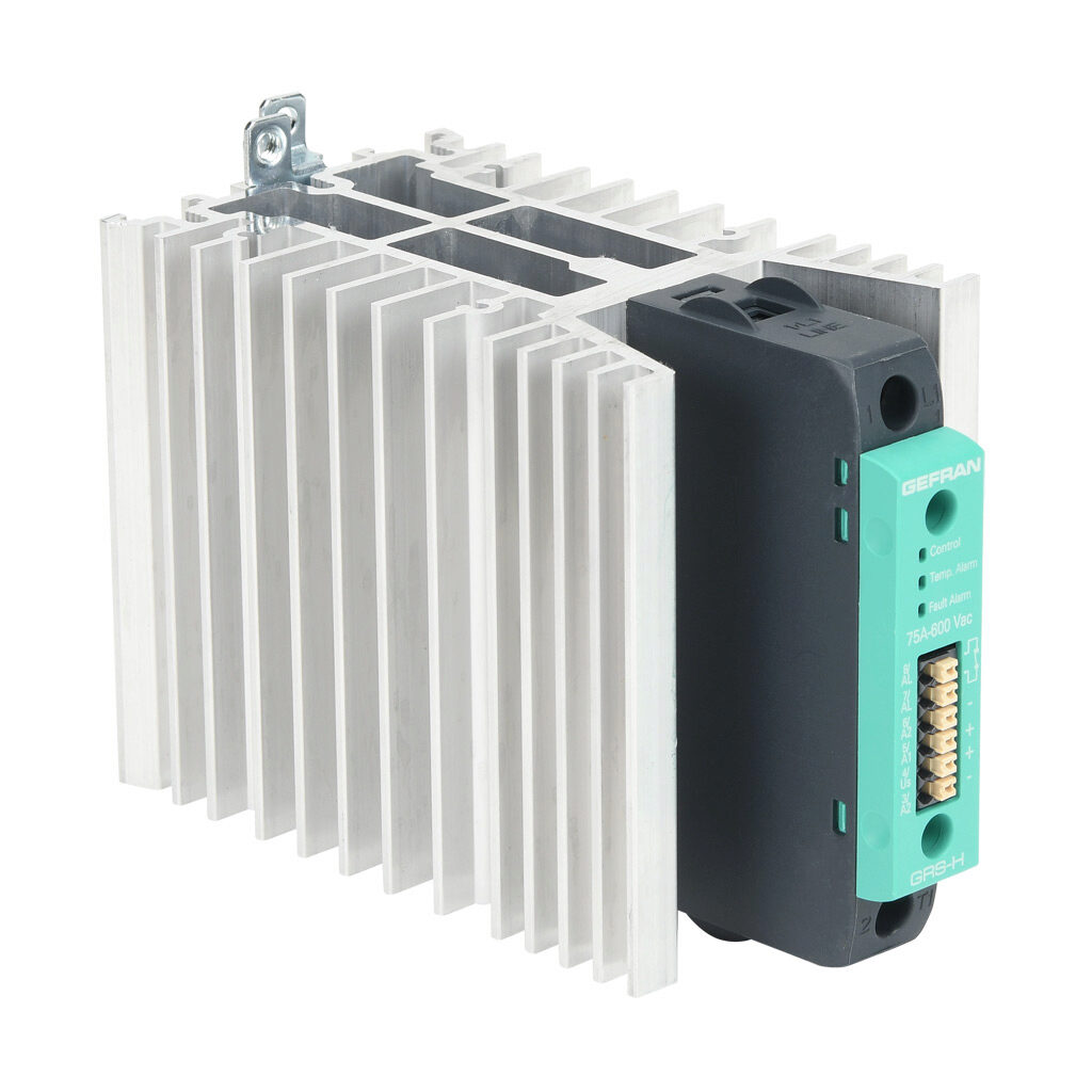 GRSH-75-60-D-2-0 - Gefran solid state relay, 35mm DIN rail mount, 6-32 VDC input voltage, SPST, (1) N.O. SCR, 75A contact rating, 24-600 VAC load voltage, push-in spring, overvoltage and thermal protection. Thermal/load interruption alarm.