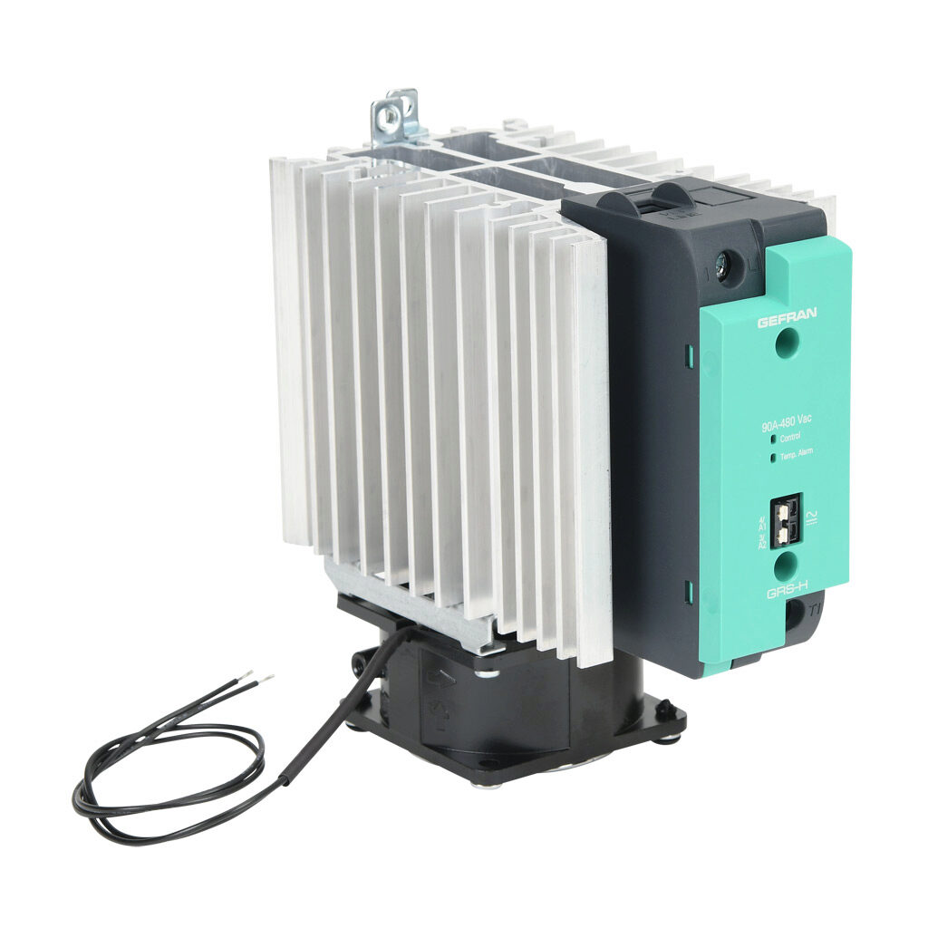 GRSH-90-48-A-0-61 - Gefran solid state relay with fan, 35mm DIN rail mount, 20-260 VAC input voltage, SPST, (1) N.O. SCR, 90A contact rating, 24-480 VAC load voltage, push-in spring, overvoltage and thermal protection, external 115 VAC required.