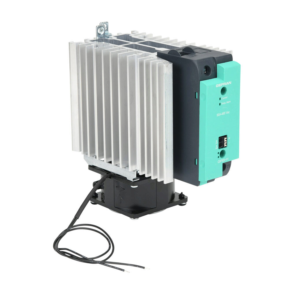 GRSH-90-48-D-0-60 - Gefran solid state relay with fan, 35mm DIN rail mount, 6-32 VDC input voltage, SPST, (1) N.O. SCR, 90A contact rating, 24-480 VAC load voltage, push-in spring, overvoltage and thermal protection, external 230 VAC required.
