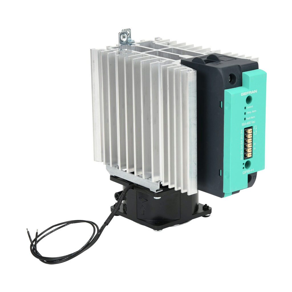 GRSH-90-48-D-2-60 - Gefran solid state relay with fan, 35mm DIN rail mount, 6-32 VDC input voltage, SPST, (1) N.O. SCR, 90A contact rating, 24-480 VAC load voltage, push-in spring, overvoltage and thermal protection, external 230 VAC required. The...