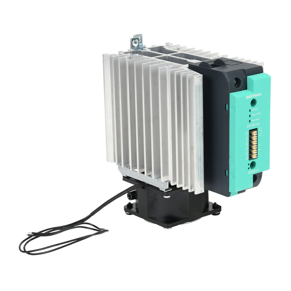 GRSH-90-60-D-2-61 - Gefran solid state relay with fan, 35mm DIN rail mount, 6-32 VDC input voltage, SPST, (1) N.O. SCR, 90A contact rating, 24-600 VAC load voltage, push-in spring, overvoltage and thermal protection, external 115 VAC required. The...