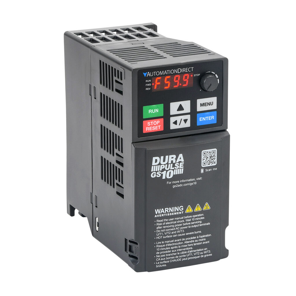 GS13N-22P0 - DURApulse GS10 series AC micro drive, enclosed, 230 VAC, 2hp with 3-phase input, 1hp with 1-phase input, SVC or V/Hz mode, B1 frame, RS-485, integrated dynamic braking.
