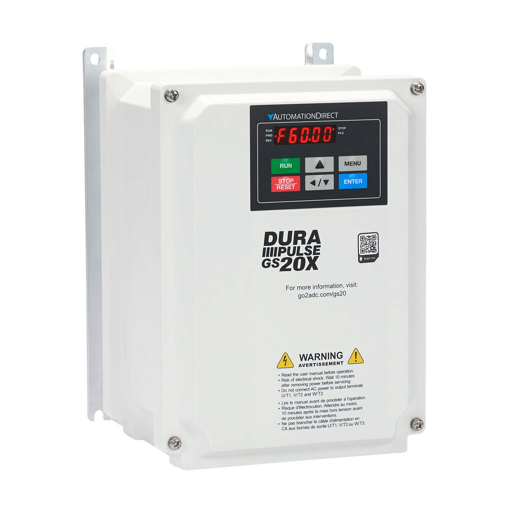 GS21X-22P0 - DURApulse GS20X series AC general purpose drive, NEMA 4X, 230 VAC, 2hp with 1-phase input, SVC, V/Hz, FOC or torque mode, A frame, RS-485, integrated dynamic braking. Optional EtherNet/IP and Modbus TCP card available.