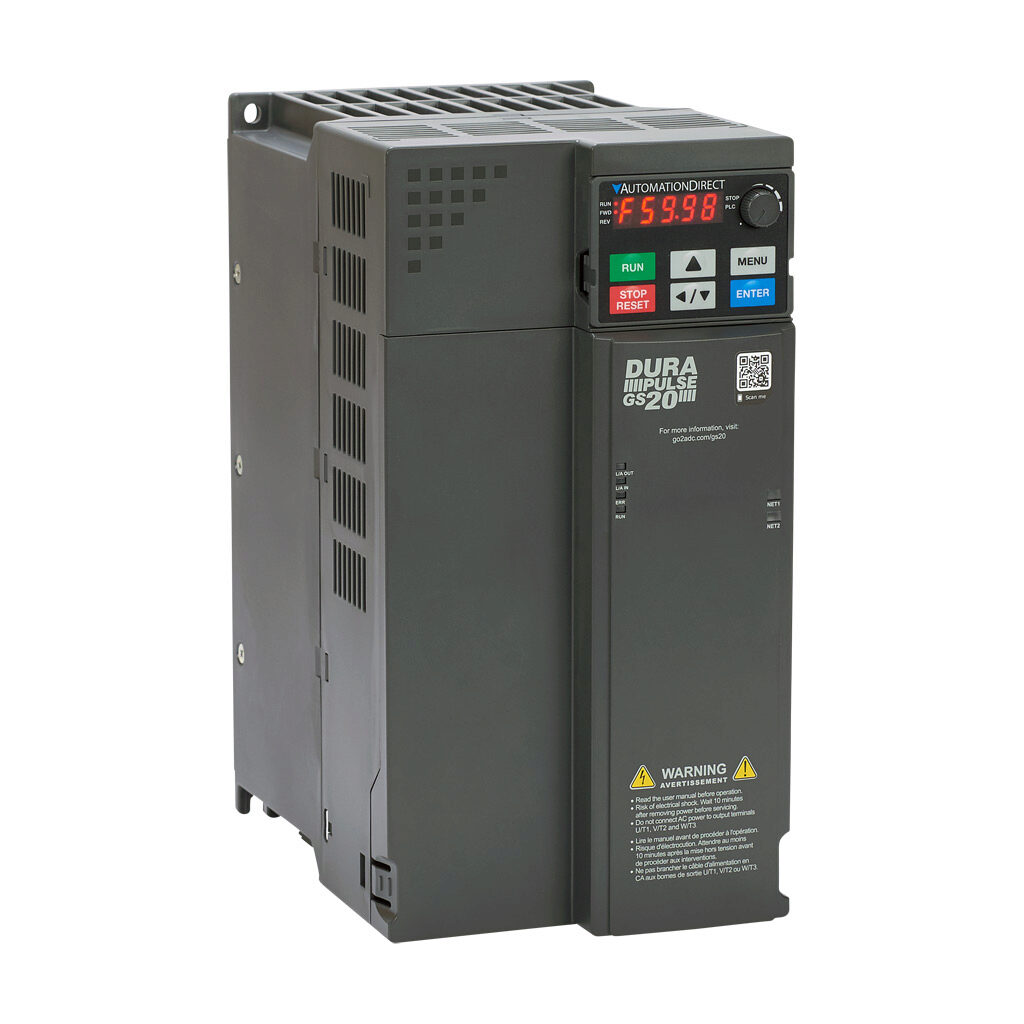 GS23-2015 - DURApulse GS20 series AC general purpose drive, enclosed, 230 VAC, 15hp with 3-phase input, 7-1/2hp with 1-phase input, SVC, V/Hz, FOC or torque mode, E frame, RS-485, integrated dynamic braking. Optional EtherNet/IP and Modbus TCP car...