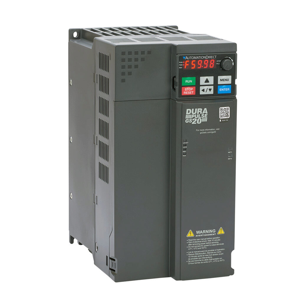 GS23-4015 - DURApulse GS20 series AC general purpose drive, enclosed, 460 VAC, 15hp with 3-phase input, SVC, V/Hz, FOC or torque mode, E frame, RS-485, integrated dynamic braking. Optional EtherNet/IP and Modbus TCP card available.