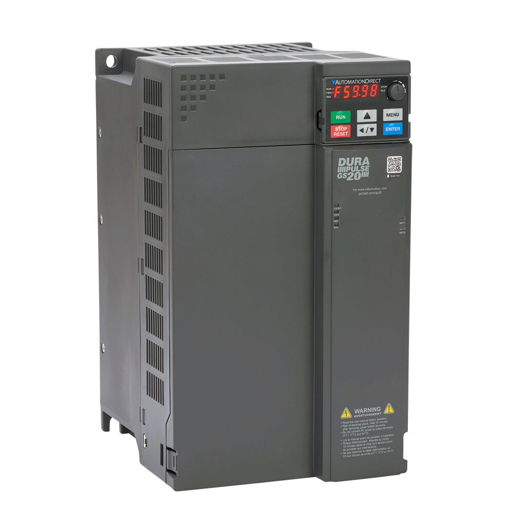 GS23-4025 - DURApulse GS20 series AC general purpose drive, enclosed, 460 VAC, 25hp with 3-phase input, SVC, V/Hz, FOC or torque mode, F frame, RS-485, integrated dynamic braking. Optional EtherNet/IP and Modbus TCP card available.
