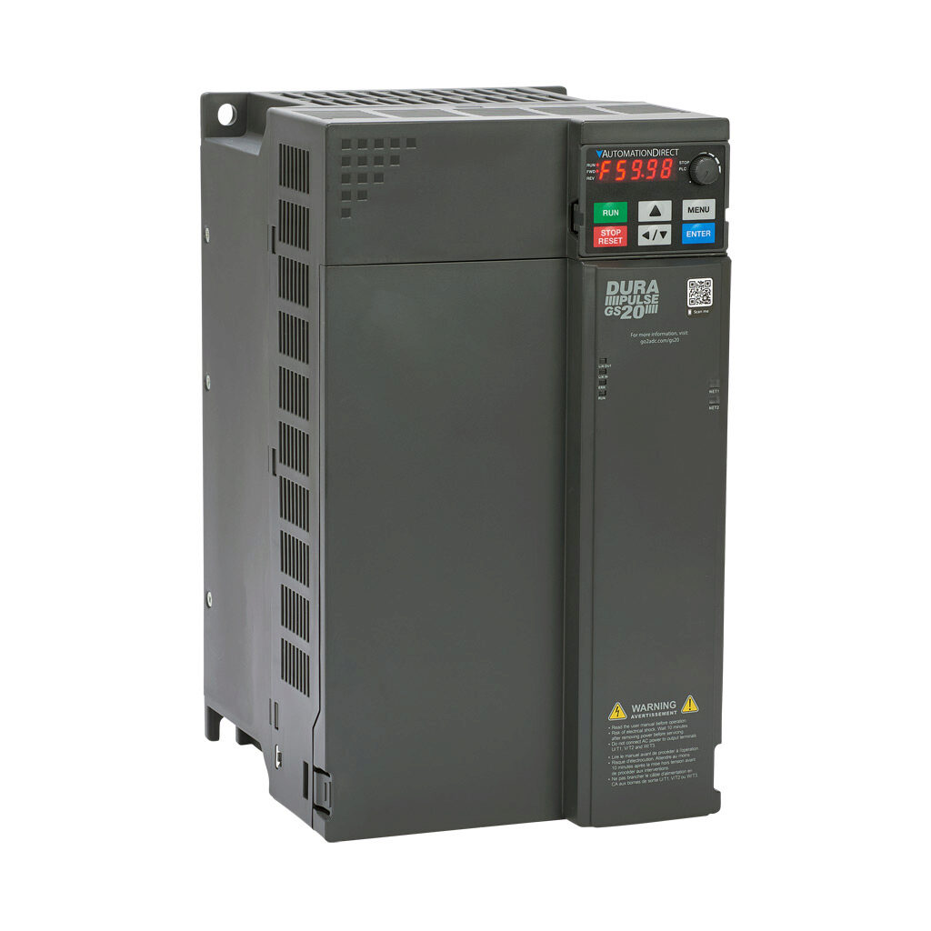 GS23-4030 - DURApulse GS20 series AC general purpose drive, enclosed, 460 VAC, 30hp with 3-phase input, SVC, V/Hz, FOC or torque mode, F frame, RS-485, integrated dynamic braking. Optional EtherNet/IP and Modbus TCP card available.