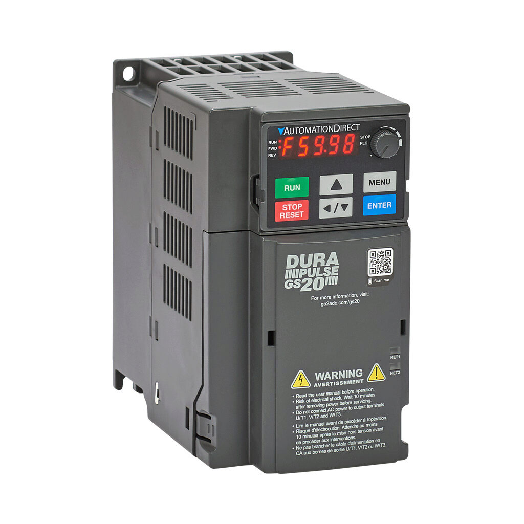 GS23-43P0 - DURApulse GS20 series AC general purpose drive, enclosed, 460 VAC, 3hp with 3-phase input, SVC, V/Hz, FOC or torque mode, C frame, RS-485, integrated dynamic braking. Optional EtherNet/IP and Modbus TCP card available.