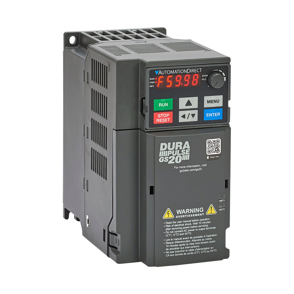 GS23-45P0 - DURApulse GS20 series AC general purpose drive, enclosed, 460 VAC, 5hp with 3-phase input, SVC, V/Hz, FOC or torque mode, C frame, RS-485, integrated dynamic braking. Optional EtherNet/IP and Modbus TCP card available.