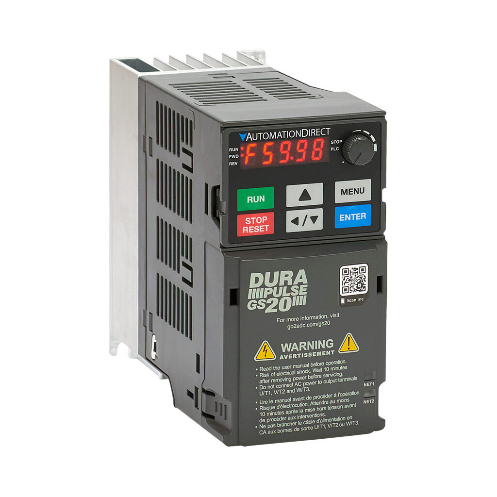 GS23-51P0 - DURApulse GS20 series AC general purpose drive, enclosed, 575 VAC, 1hp with 3-phase input, SVC, V/Hz, FOC or torque mode, A5 frame, RS-485, integrated dynamic braking. Optional EtherNet/IP and Modbus TCP card available.