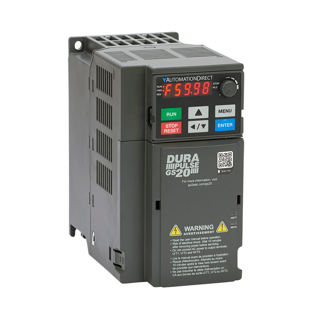 GS23-55P0 - DURApulse GS20 series AC general purpose drive, enclosed, 575 VAC, 5hp with 3-phase input, SVC, V/Hz, FOC or torque mode, C frame, RS-485, integrated dynamic braking. Optional EtherNet/IP and Modbus TCP card available.