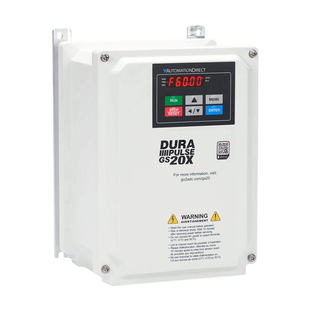 GS23X-20P5 - DURApulse GS20X series AC general purpose drive, NEMA 4X, 230 VAC, 1/2hp with 3-phase input, 1/4hp with 1-phase input, SVC, V/Hz, FOC or torque mode, A frame, RS-485, integrated dynamic braking. Optional EtherNet/IP and Modbus TCP car...