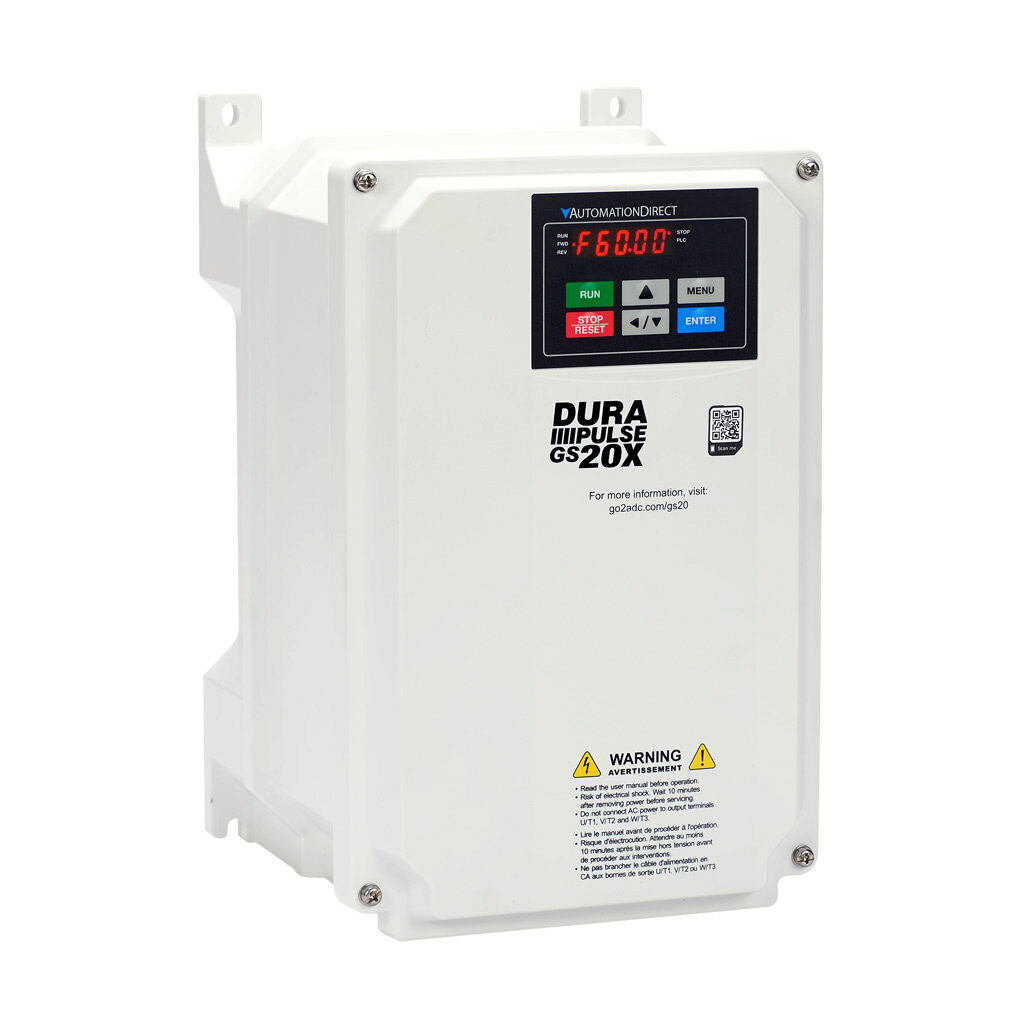 GS23X-23P0 - DURApulse GS20X series AC general purpose drive, NEMA 4X, 230 VAC, 3hp with 3-phase input, 1-1/2hp with 1-phase input, SVC, V/Hz, FOC or torque mode, B frame, RS-485, integrated dynamic braking. Optional EtherNet/IP and Modbus TCP car...