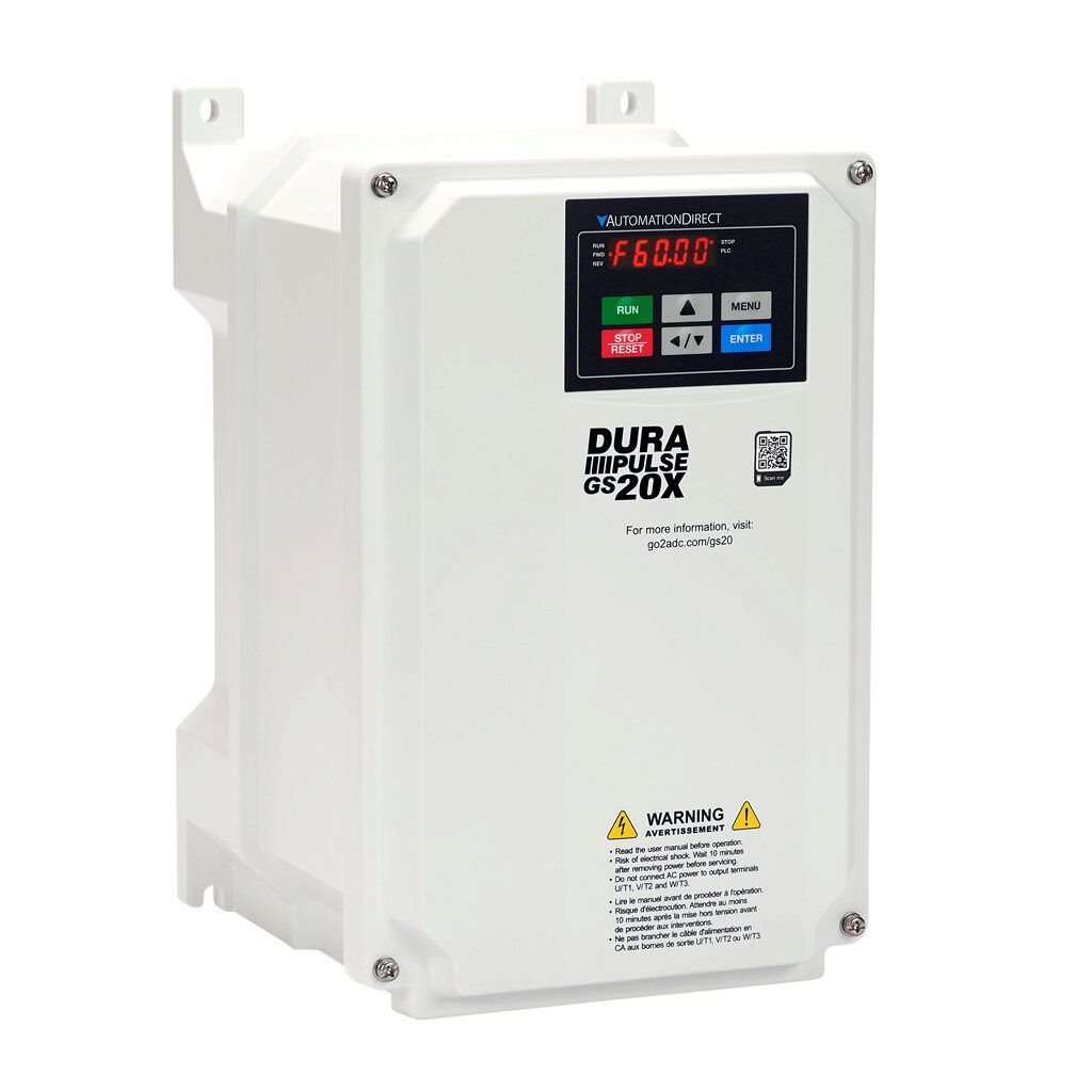 GS23X-25P0 - DURApulse GS20X series AC general purpose drive, NEMA 4X, 230 VAC, 5hp with 3-phase input, 2-1/2hp with 1-phase input, SVC, V/Hz, FOC or torque mode, B frame, RS-485, integrated dynamic braking. Optional EtherNet/IP and Modbus TCP car...