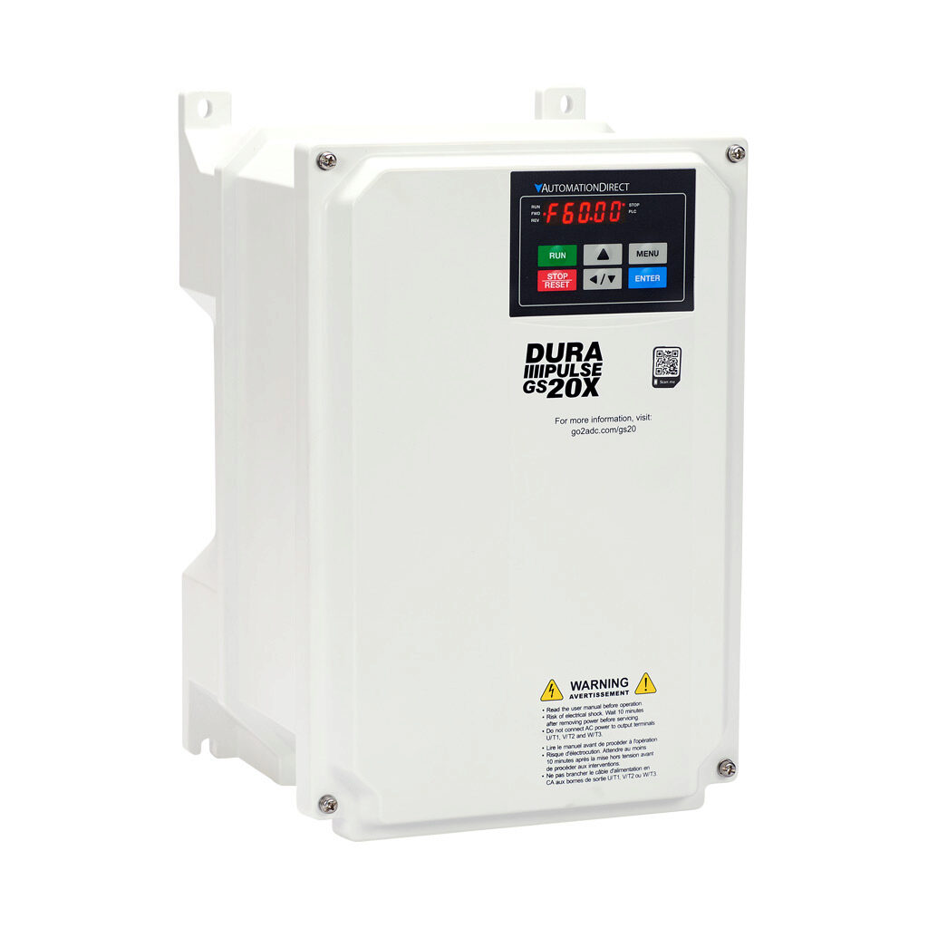 GS23X-4010 - DURApulse GS20X series AC general purpose drive, NEMA 4X, 460 VAC, 10hp with 3-phase input, SVC, V/Hz, FOC or torque mode, C frame, RS-485, integrated dynamic braking. Optional EtherNet/IP and Modbus TCP card available.