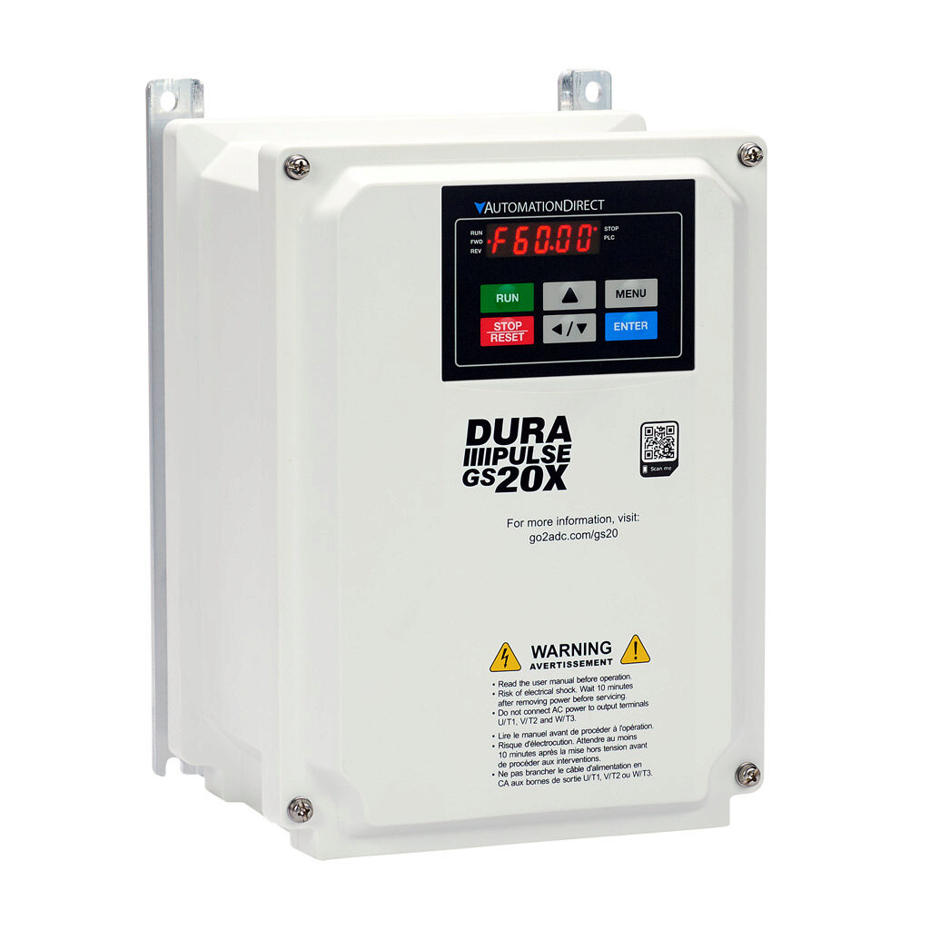 GS23X-41P0 - DURApulse GS20X series AC general purpose drive, NEMA 4X, 460 VAC, 1hp with 3-phase input, SVC, V/Hz, FOC or torque mode, A frame, RS-485, integrated dynamic braking. Optional EtherNet/IP and Modbus TCP card available.