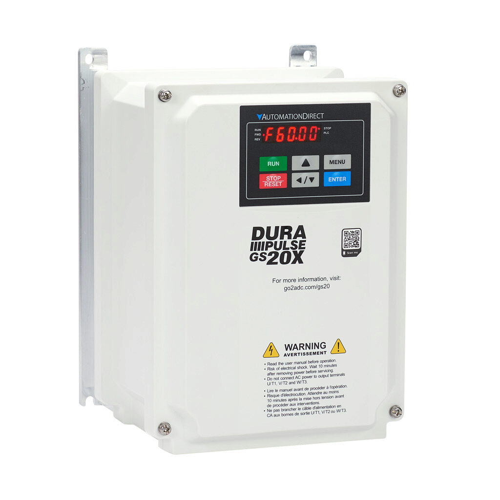 GS23X-42P0 - DURApulse GS20X series AC general purpose drive, NEMA 4X, 460 VAC, 2hp with 3-phase input, SVC, V/Hz, FOC or torque mode, A frame, RS-485, integrated dynamic braking. Optional EtherNet/IP and Modbus TCP card available.