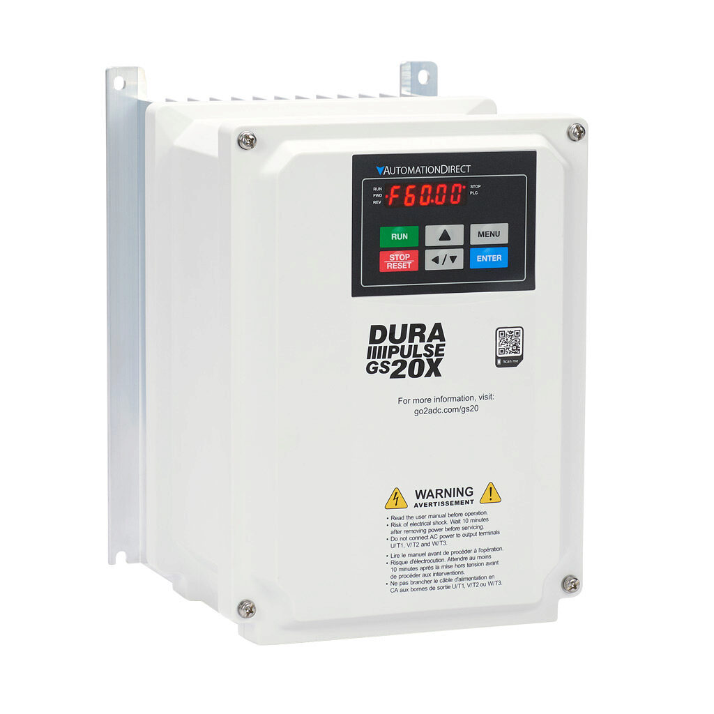 GS23X-43P0 - DURApulse GS20X series AC general purpose drive, NEMA 4X, 460 VAC, 3hp with 3-phase input, SVC, V/Hz, FOC or torque mode, A frame, RS-485, integrated dynamic braking. Optional EtherNet/IP and Modbus TCP card available.