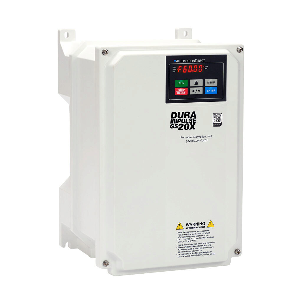 GS23X-47P5 - DURApulse GS20X series AC general purpose drive, NEMA 4X, 460 VAC, 7-1/2hp with 3-phase input, SVC, V/Hz, FOC or torque mode, C frame, RS-485, integrated dynamic braking. Optional EtherNet/IP and Modbus TCP card available.