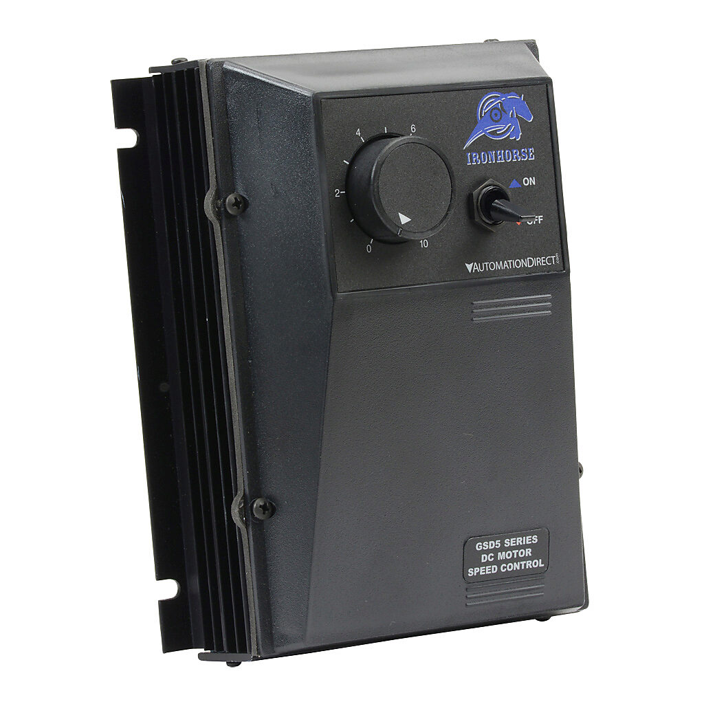 GSD5-240-10N4 - IronHorse GSD5 series DC general purpose drive, 120/240 VAC, 1-phase, 1/8 to 1hp at 90 VDC and 1/4 to 2hp at 180 VDC, 10.8A, NEMA 4/12, wall mount, field-install reverse, potentiometer input, SCR output.