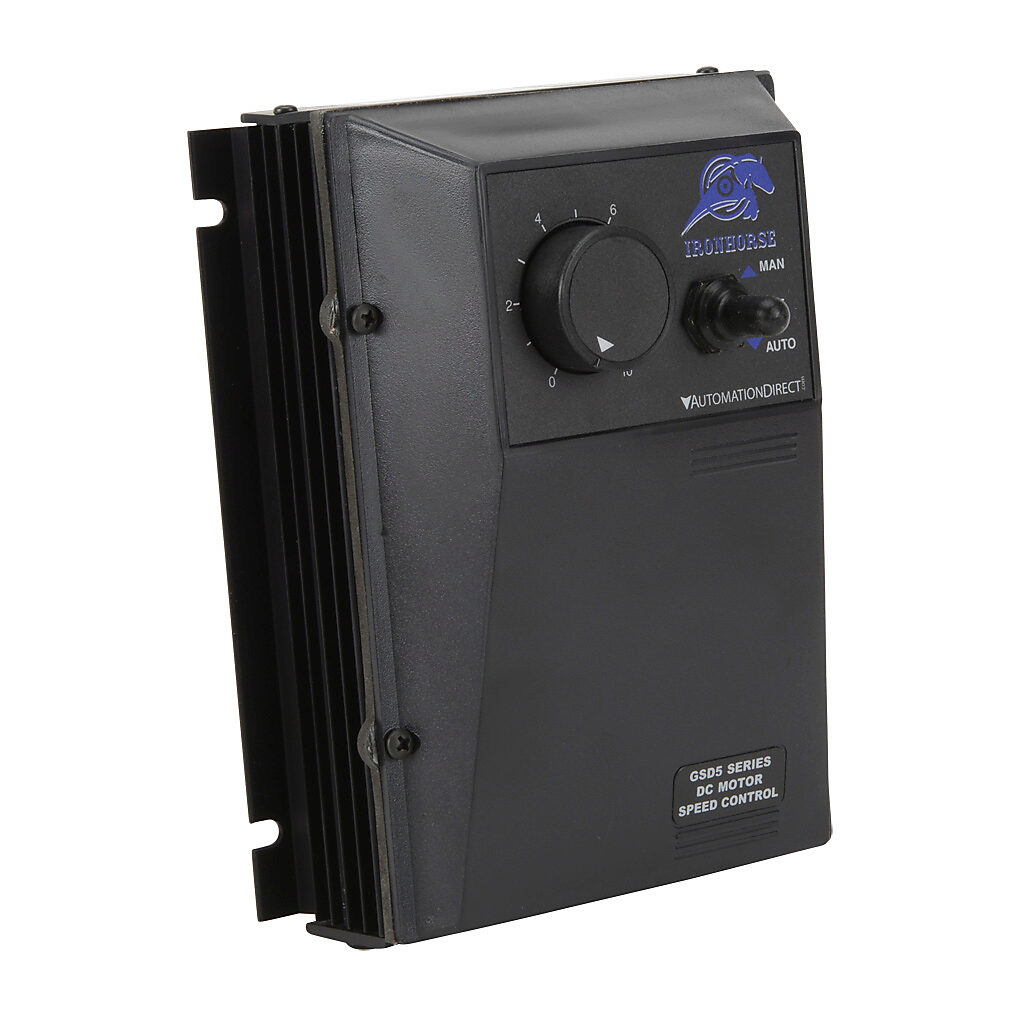 GSD5-240-10N4-A - IronHorse GSD5 series DC general purpose drive, 120/240 VAC, 1-phase, 1/8 to 1hp at 90 VDC and 1/4 to 2hp at 180 VDC, 10.8A, NEMA 4/12, wall mount, field-install reverse, current or potentiometer input, SCR output.