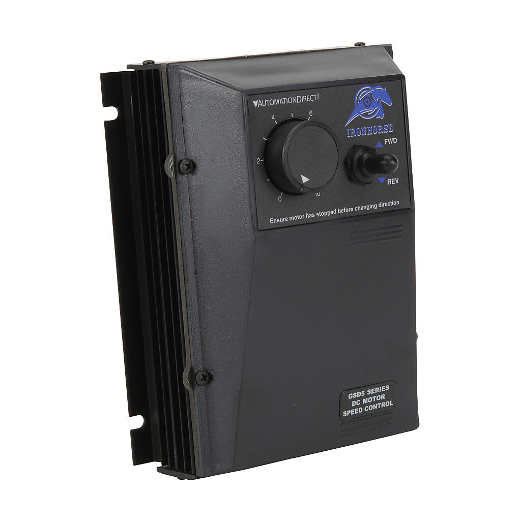 GSD5-240-10N4-R - IronHorse GSD5 series DC general purpose drive, 120/240 VAC, 1-phase, 1/8 to 1hp at 90 VDC and 1/4 to 2hp at 180 VDC, 10.8A, NEMA 4/12, wall mount, built-in reverse, potentiometer input, SCR output.