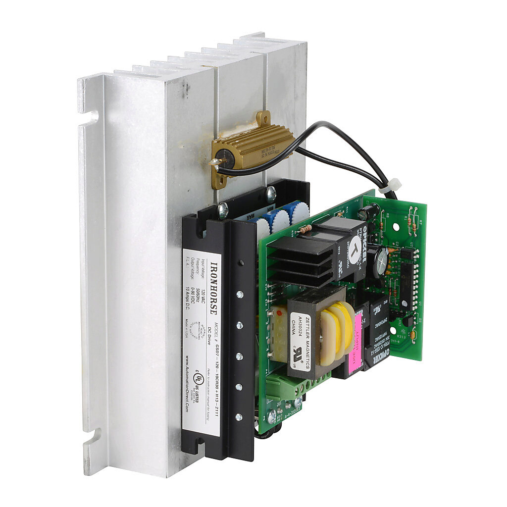 GSD7-120-10CR30 - IronHorse GSD7 series DC reversing drive, 120 VAC, 1-phase, 1/8 to 1hp at 90 VDC, 10A, open frame, panel mount, built-in reverse, maximum 30 reverses/minute, potentiometer input, SCR output.