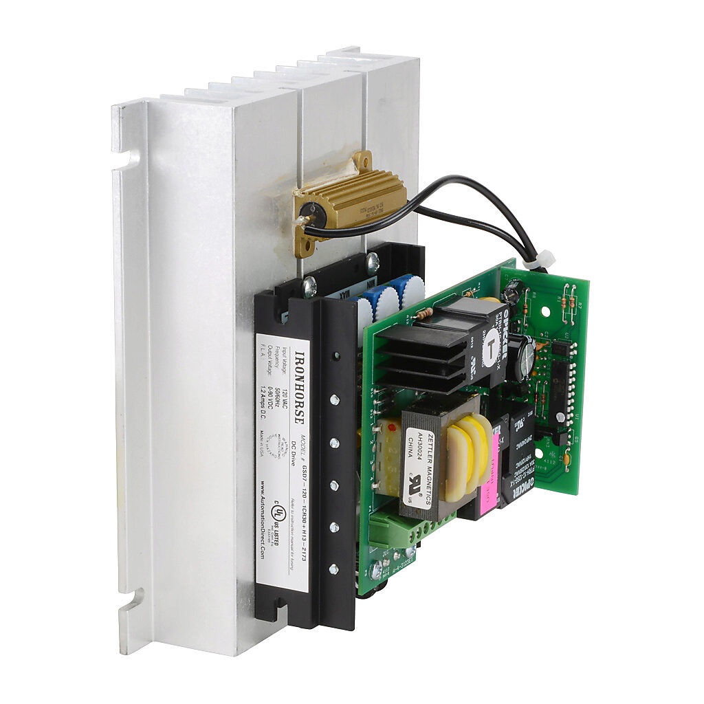 GSD7-120-1CR30 - IronHorse GSD7 series DC reversing drive, 120 VAC, 1-phase, 1/15 to 1/8hp at 90 VDC, 1.2A, open frame, panel mount, built-in reverse, maximum 30 reverses/minute, potentiometer input, SCR output.