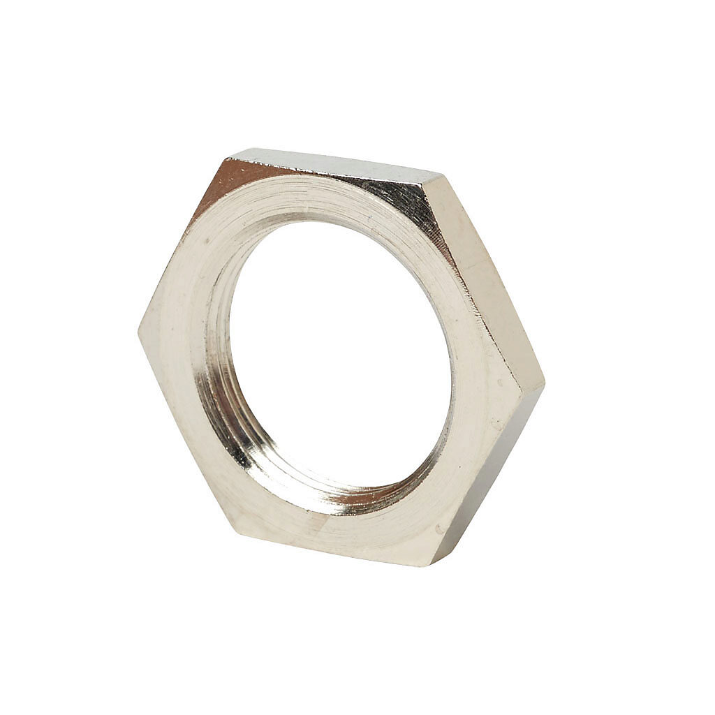GXM3MD2439 - Micro Detectors hex nut, nickel-plated brass, M18 x 1. Package of 6. For use with 18mm sensors.