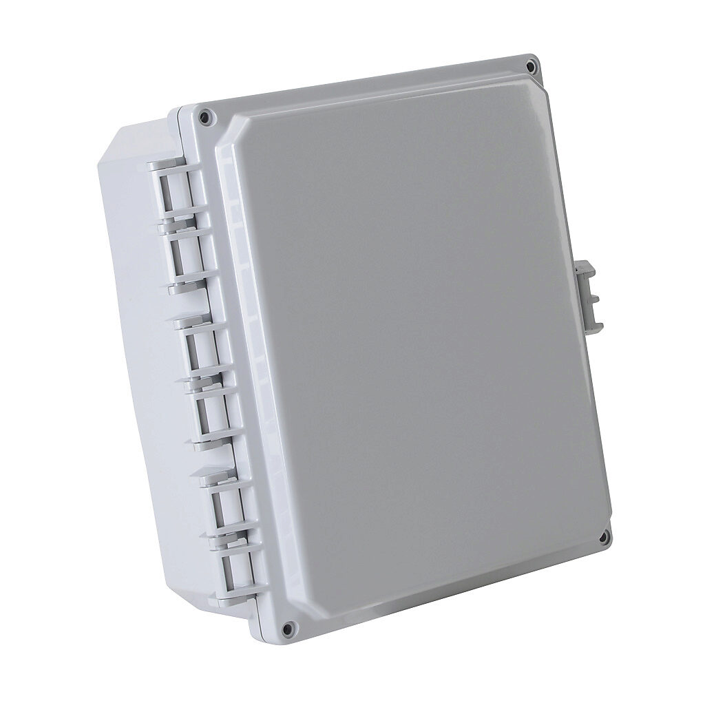 H10084HFNL-P10 - Integra Premium series enclosure, NEMA 1/2/3/3R/3S/4/4X/12/13, 10 x 8 x 4in (HxWxD), wall mount, polycarbonate, light gray, gloss finish, single-door, glass-filled nylon quick-release latch, padlock hasp and staple.