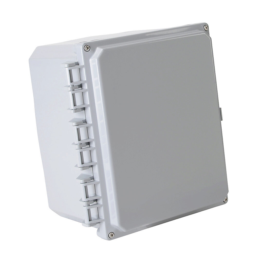 H10086HF-6P-P10 - Integra Premium series enclosure, NEMA 1/2/3/3R/3S/4/4X/5/6/6P/12/13, 10 x 8 x 6in (HxWxD), wall mount, polycarbonate, light gray, gloss finish, hinged screw cover.