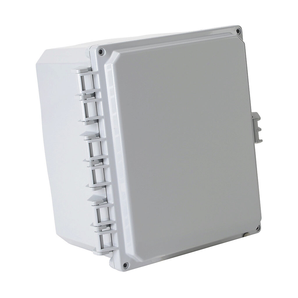 H10086HFNL-P10 - Integra Premium series enclosure, NEMA 1/2/3/3R/3S/4/4X/12/13, 10 x 8 x 6in (HxWxD), wall mount, polycarbonate, light gray, gloss finish, single-door, glass-filled nylon quick-release latch, padlock hasp and staple.