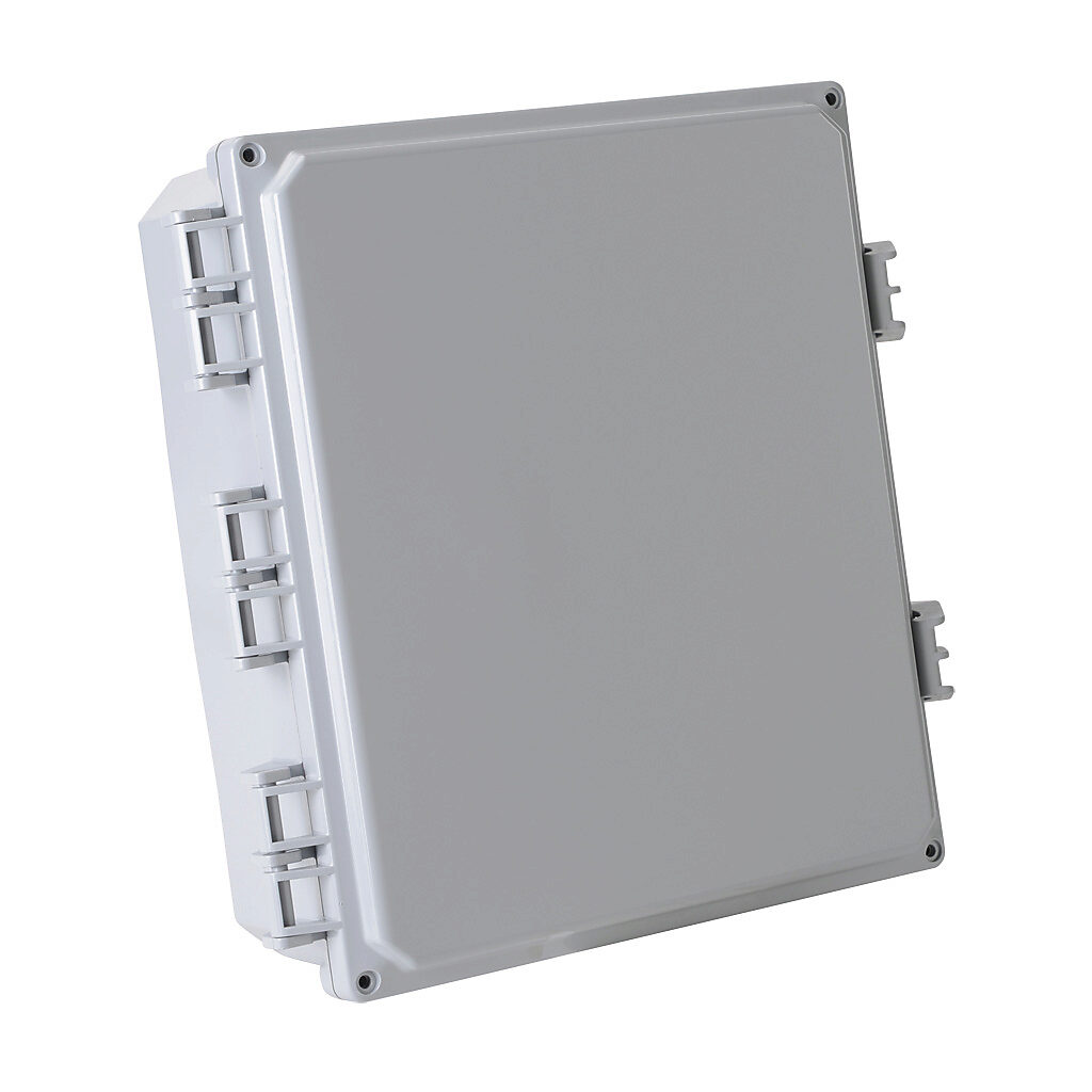 H12104HFNL-P10 - Integra Premium series enclosure, NEMA 1/2/3/3R/3S/4/4X/12/13, 12 x 10 x 4in (HxWxD), wall mount, polycarbonate, light gray, gloss finish, single-door, glass-filled nylon quick-release latch, padlock hasp and staple.