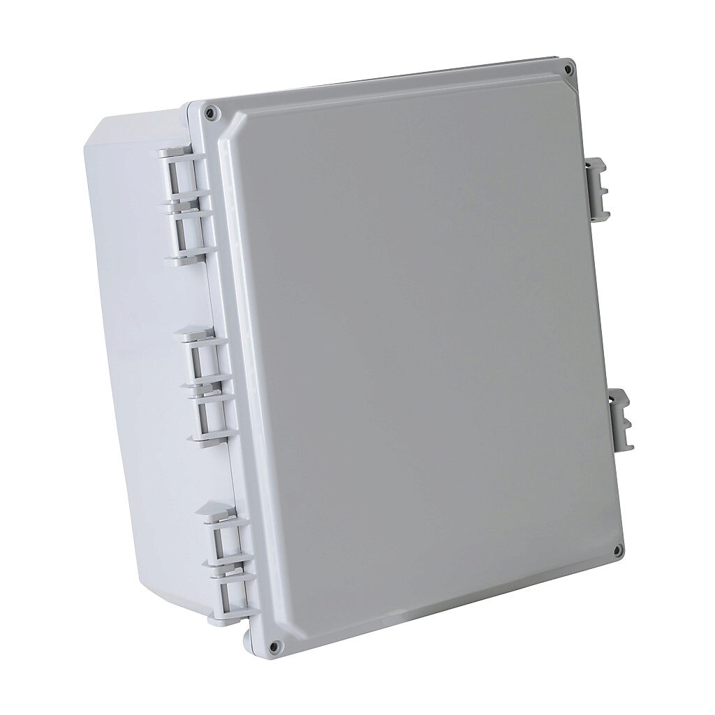 H12106HFNL-P10 - Integra Premium series enclosure, NEMA 1/2/3/3R/3S/4/4X/12/13, 12 x 10 x 6in (HxWxD), wall mount, polycarbonate, light gray, gloss finish, single-door, glass-filled nylon quick-release latch, padlock hasp and staple.