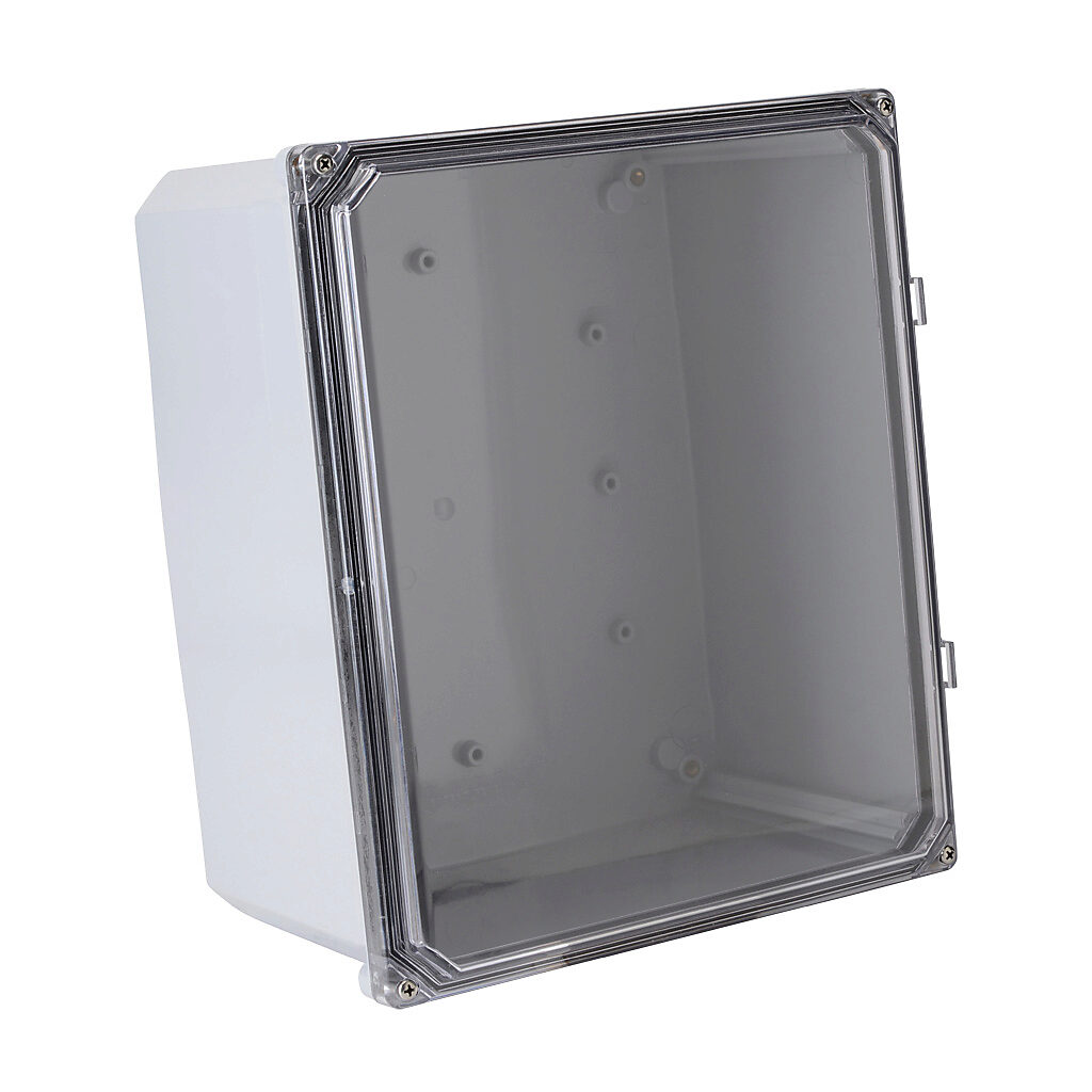 H12106SCF-P10 - Integra Premium series enclosure, NEMA 1/2/3/3R/3S/4/4X/6/6P/12/13, 12 x 10 x 6in (HxWxD), wall mount, polycarbonate, light gray, gloss finish, clear polycarbonate screw cover.