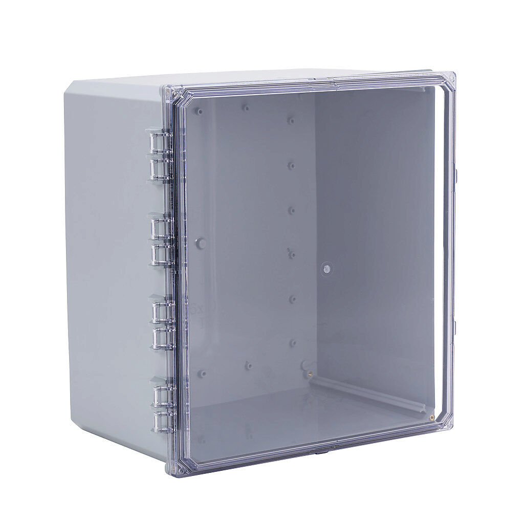 H181610HCF-6P-P10 - Integra Premium series enclosure, NEMA 1/2/3/3R/3S/4/4X/5/6/6P/12/13, 18 x 16 x 10in (HxWxD), wall mount, polycarbonate, gray, gloss finish, clear polycarbonate hinged screw cover.