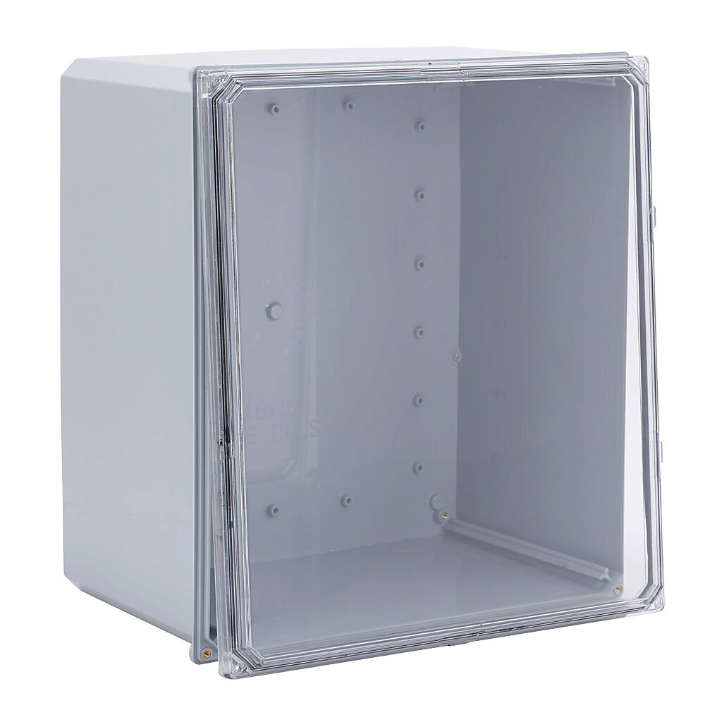H181610SCF-P10 - Integra Premium series enclosure, NEMA 1/2/3/3R/3S/4/4X/5/6/6P/12/13, 18 x 16 x 10in (HxWxD), wall mount, polycarbonate, gray, gloss finish, clear polycarbonate screw cover.