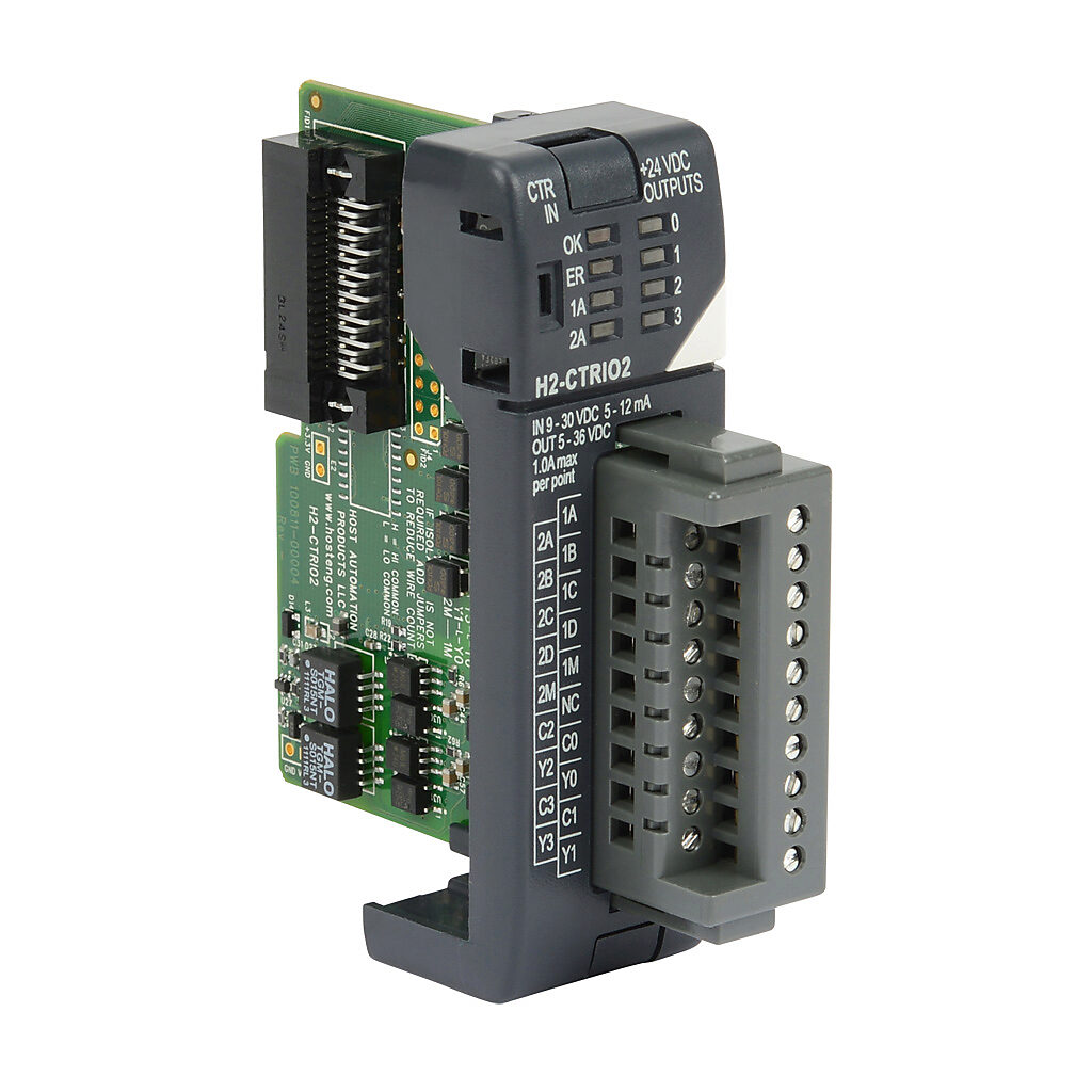 H2-CTRIO2 - DirectLOGIC DL205 pulse combo module, 250 kHz maximum switching frequency, 8 high-speed input point(s), sinking/sourcing, single-ended encoder input(s), 4 high-speed output point(s), sinking/sourcing, single-ended output(s).